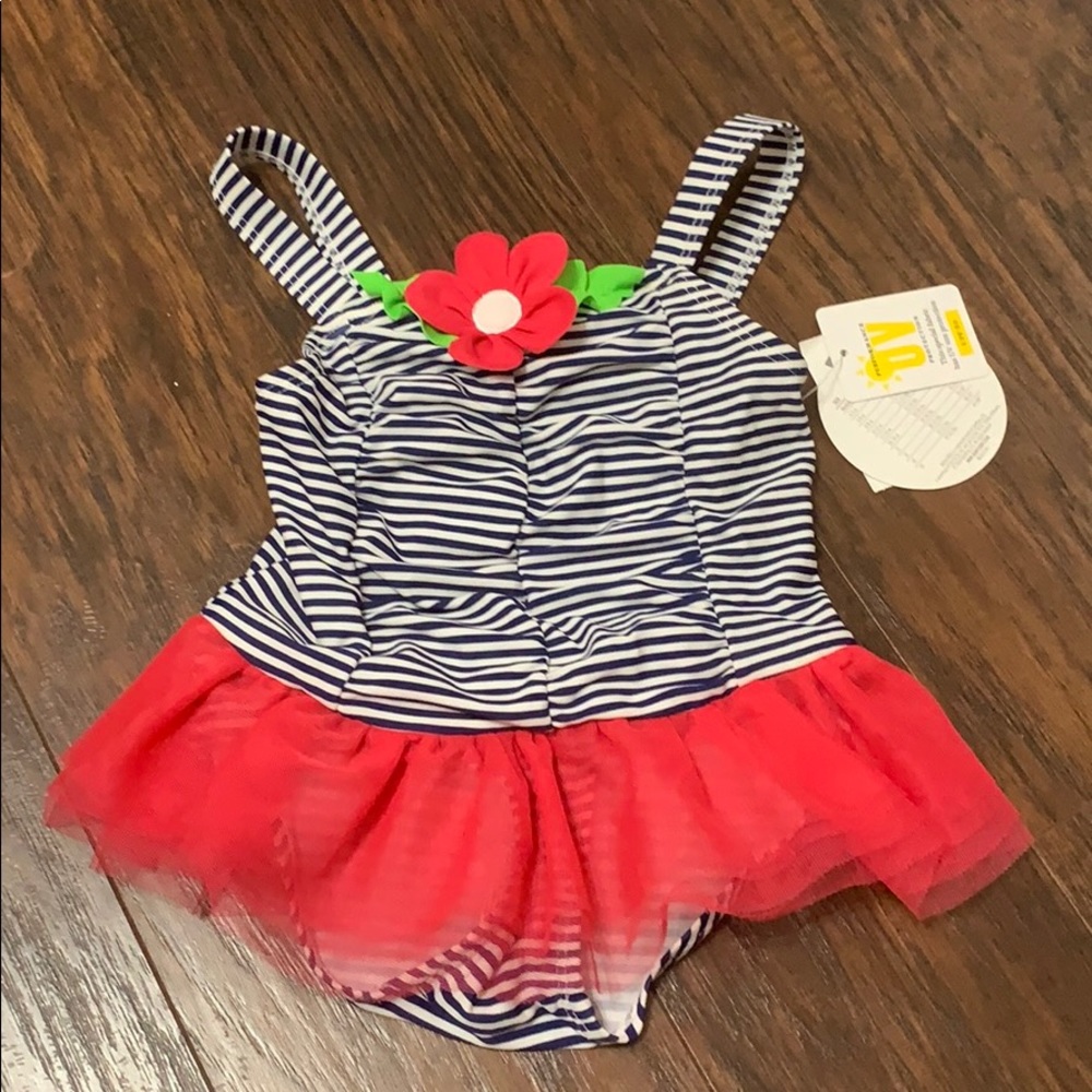 One piece navy & dark pink bathing suit